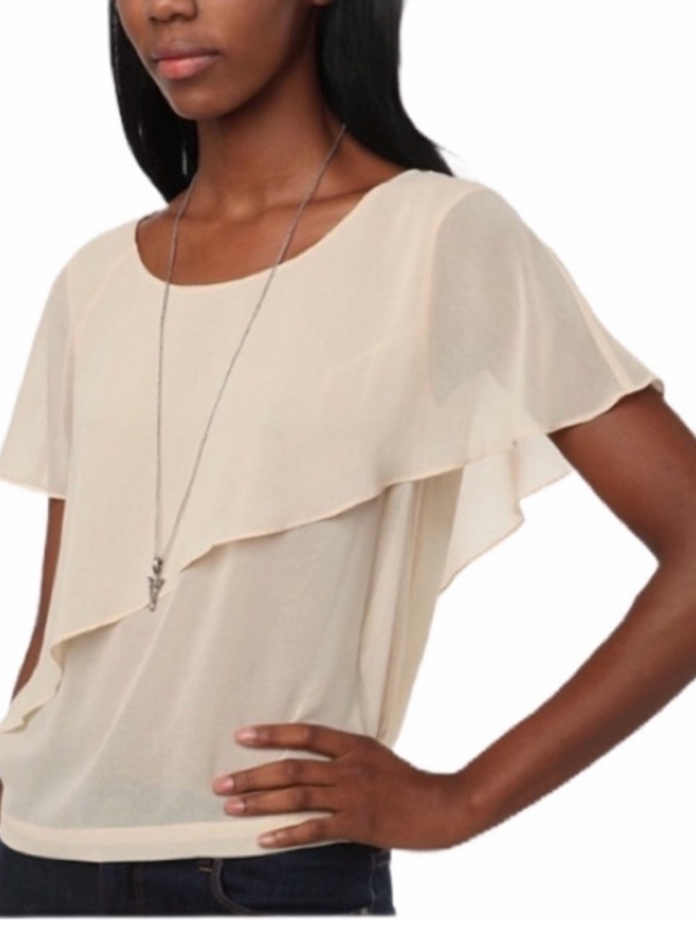 Pins & Needles Beige Layered Ruffle Blouse